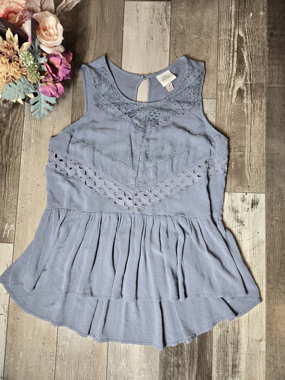Knox Rose Sleeveless Lace Trim Peplum Top Women’s Medium Slate Blue - Picture 16 of 16